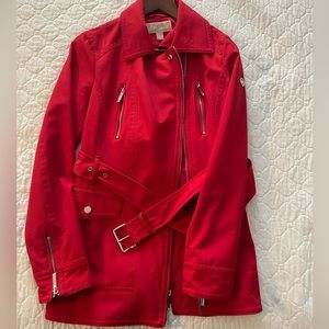 Red Michael Korn trench coat
